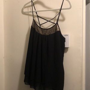 Black tank top with gold beading/sequins